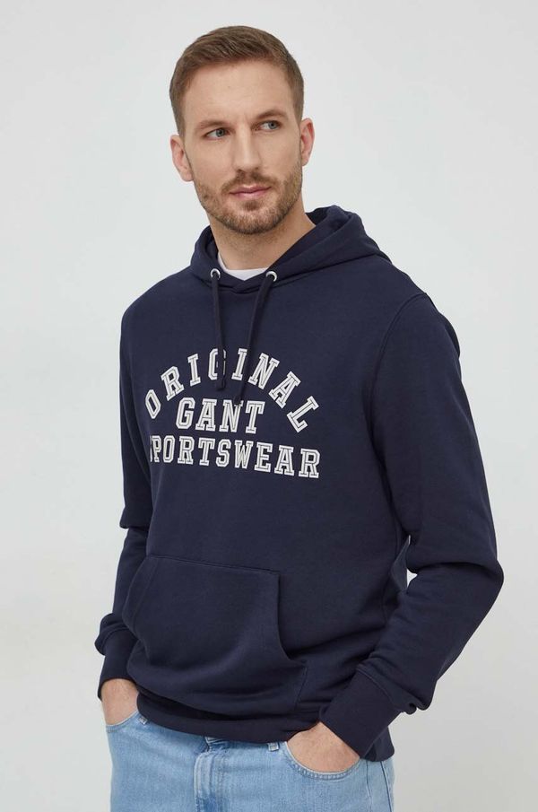 Gant Dukserica Gant za muškarce, boja: tamno plava, s kapuljačom, s tiskom