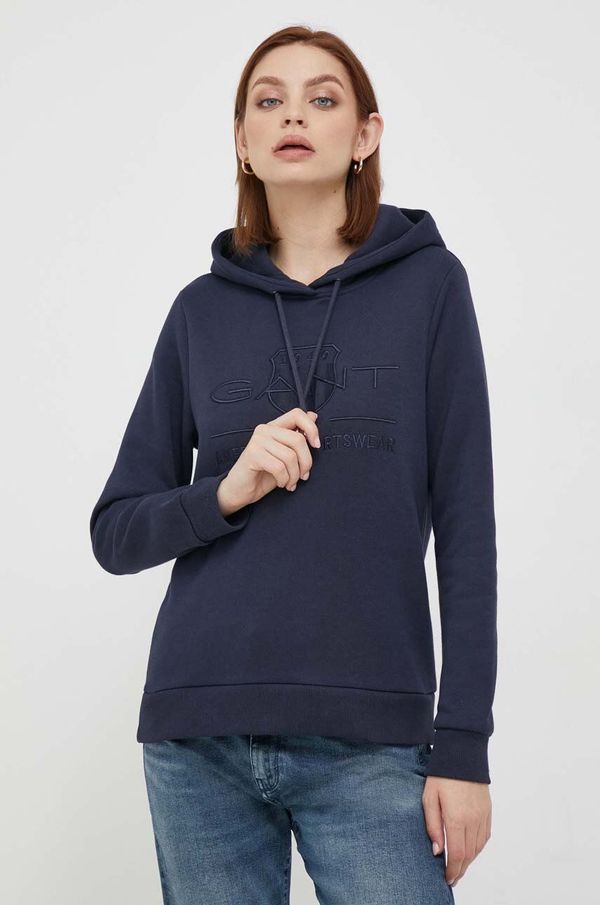 Gant Dukserica Gant za žene, boja: tamno plava, s kapuljačom, bez uzorka
