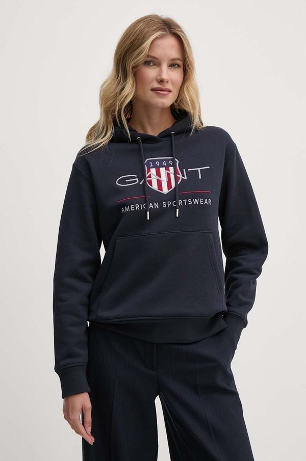 Gant Dukserica Gant za žene, boja: tamno plava, s kapuljačom, s aplikacijom, 4200276