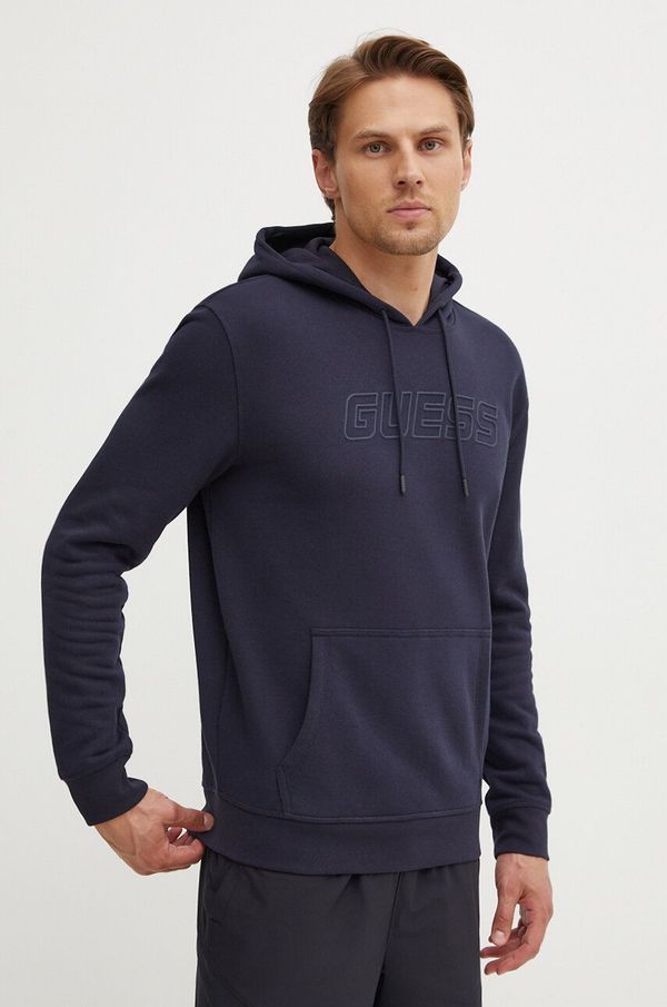 Guess Dukserica Guess ALDWIN za muškarce, boja: tamno plava, s kapuljačom, s aplikacijom, Z4YQ12 KAIJ1