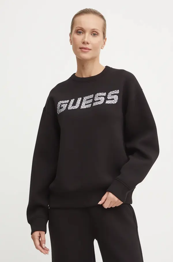 Guess Dukserica Guess CECILIA za žene, boja: crna, s aplikacijom, V4BQ15 K7UW2