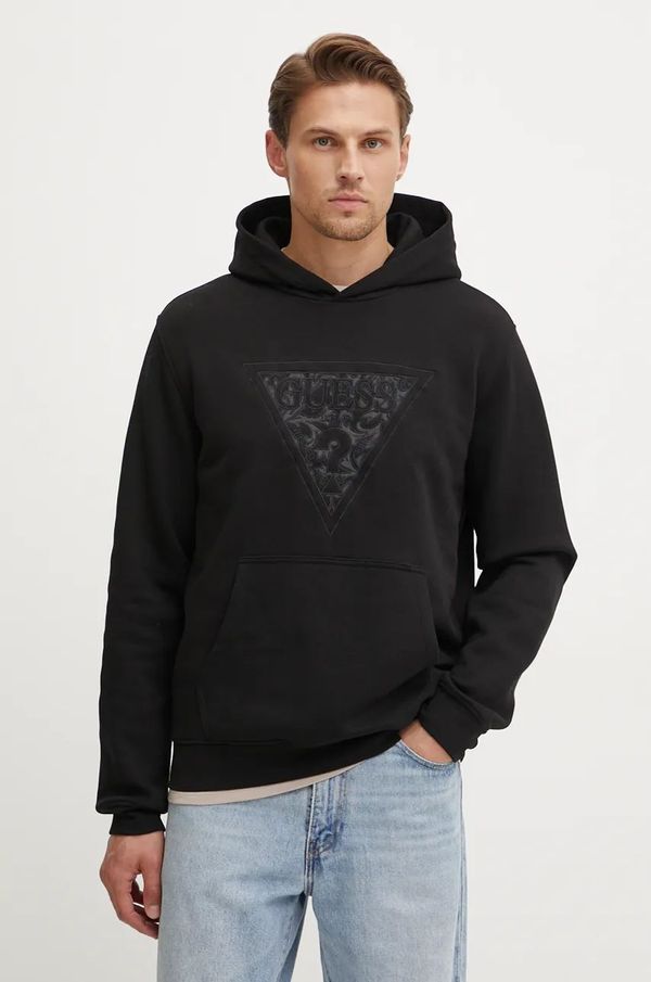 Guess Dukserica Guess EMBROIDERED za muškarce, boja: crna, s kapuljačom, s aplikacijom, M4BQ25.K9Z21