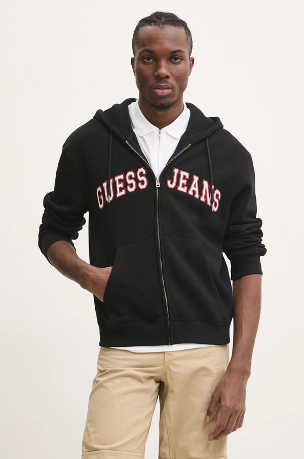 Guess Jeans Dukserica Guess Jeans za muškarce, boja: crna, s kapuljačom, s aplikacijom, M4BQ35 K9V31
