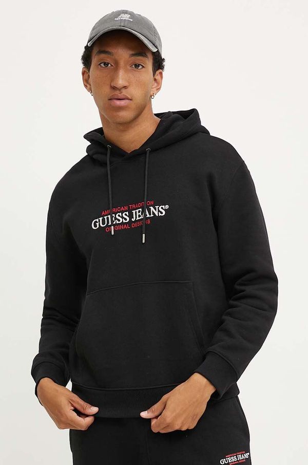 Guess Jeans Dukserica Guess Jeans za muškarce, boja: crna, s kapuljačom, s aplikacijom, M4YQ23 K9V31