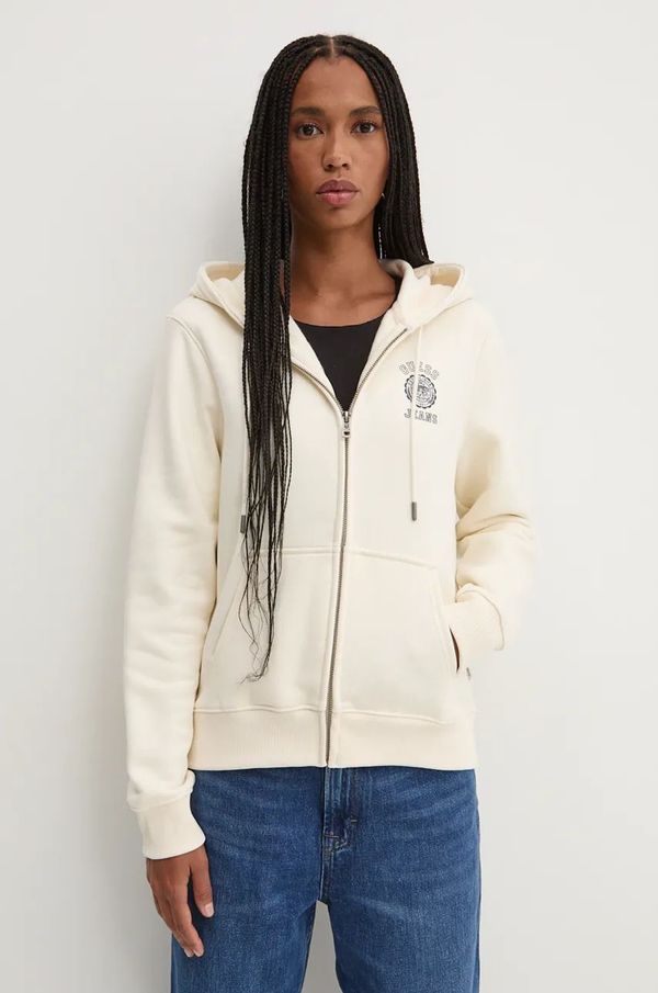 Guess Jeans Dukserica Guess Jeans za žene, boja: bež, s kapuljačom, s tiskom, W4BQ14 KC811