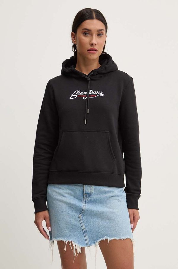 Guess Jeans Dukserica Guess Jeans za žene, boja: crna, s kapuljačom, s aplikacijom, W4YQ12 KC811