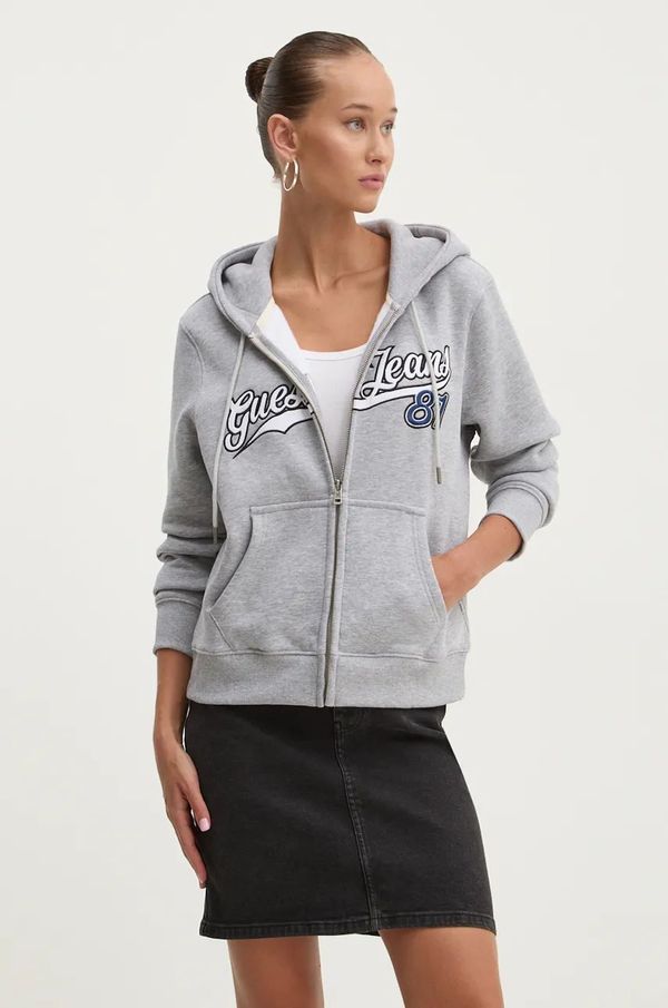 Guess Jeans Dukserica Guess Jeans za žene, boja: siva, s kapuljačom, melanž, W4BQ03 KC811