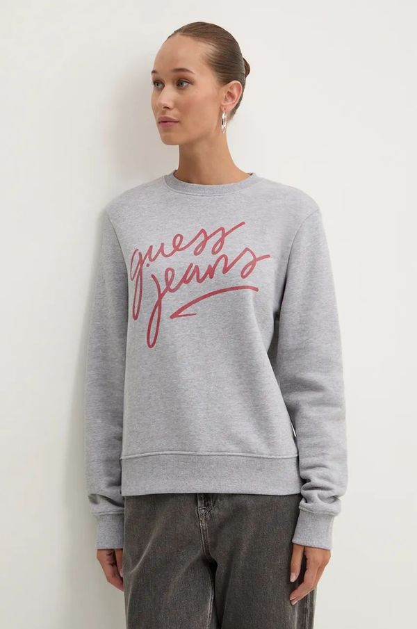 Guess Jeans Dukserica Guess Jeans za žene, boja: siva, s tiskom, W4BQ17 KC811