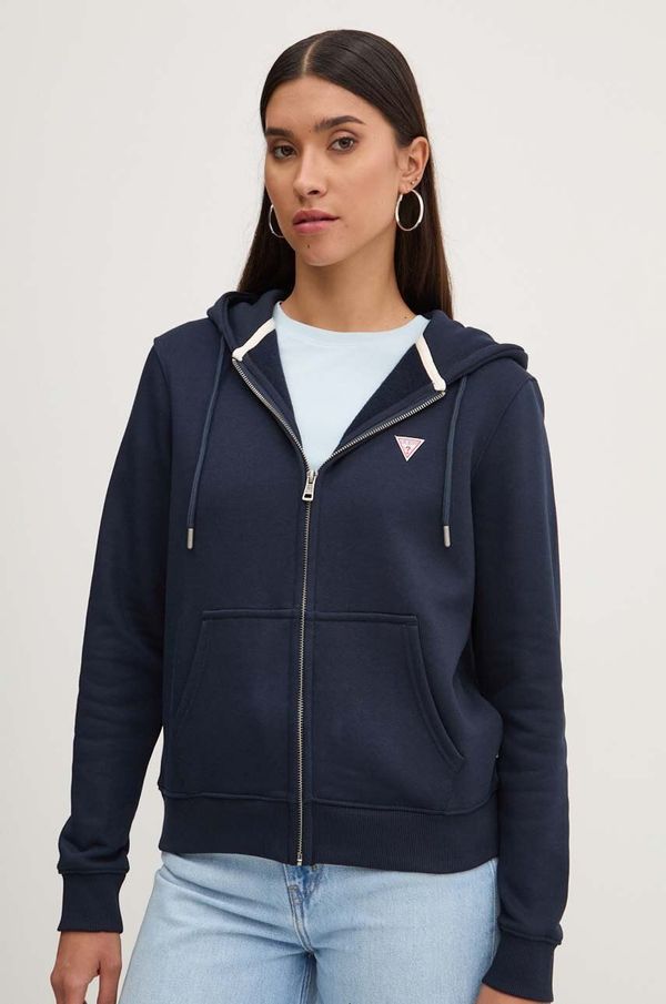 Guess Jeans Dukserica Guess Jeans za žene, boja: tamno plava, s kapuljačom, bez uzorka, W4YQ03 KC811
