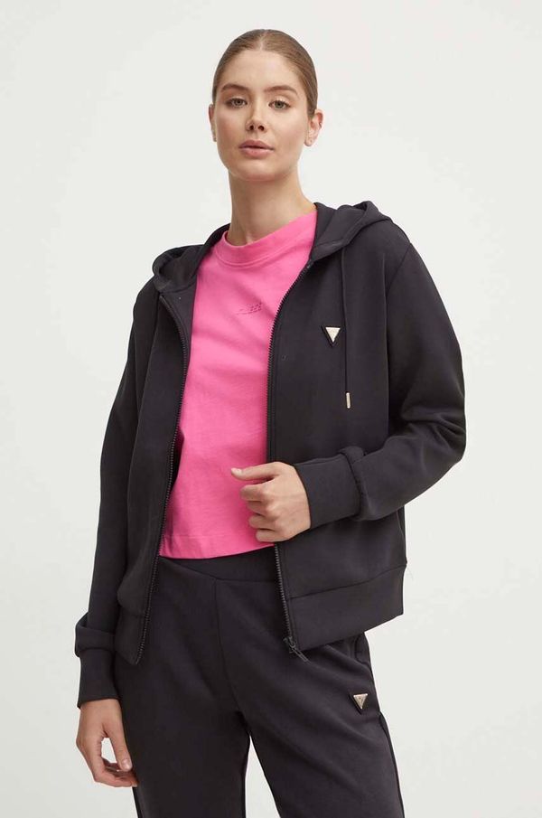 Guess Dukserica Guess OLYMPE za žene, boja: crna, s kapuljačom, bez uzorka, V4YQ06 KCAY2