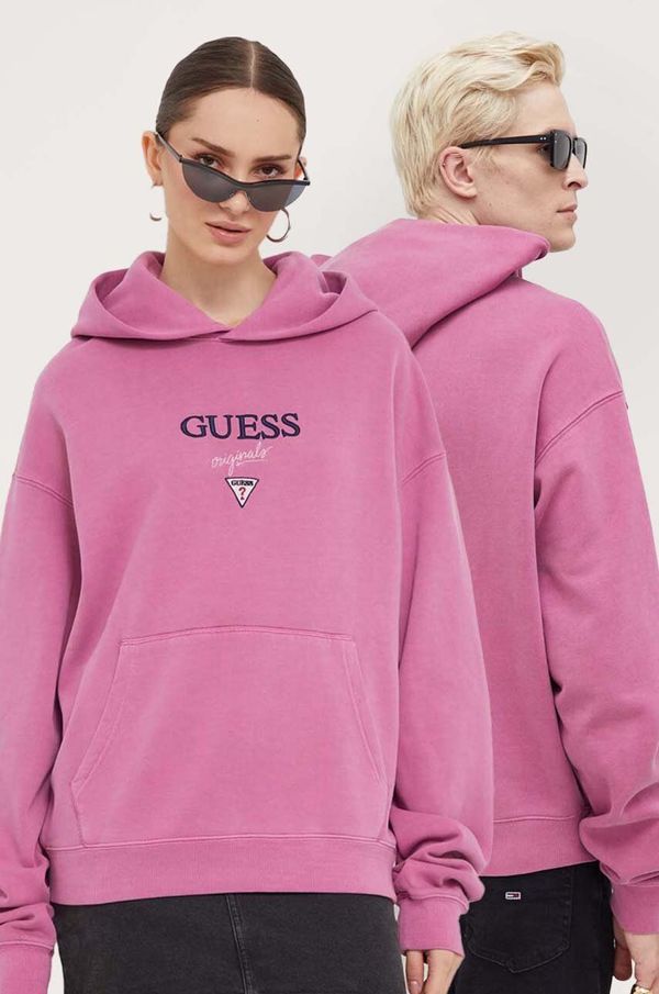 Guess Originals Dukserica Guess Originals boja: ljubičasta, s kapuljačom, s aplikacijom