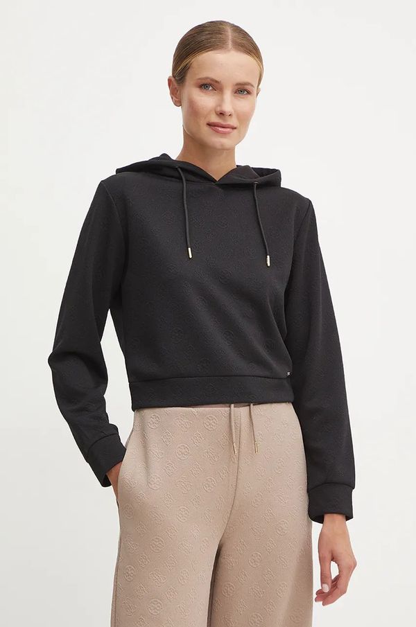 Guess Dukserica Guess PEONY za žene, boja: crna, s kapuljačom, s uzorkom, V4BQ02 KCHR2