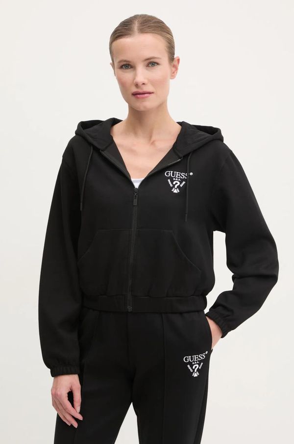 Guess Dukserica Guess ROBERTA za žene, boja: crna, s kapuljačom, s aplikacijom, V5RQ20 KC3D2