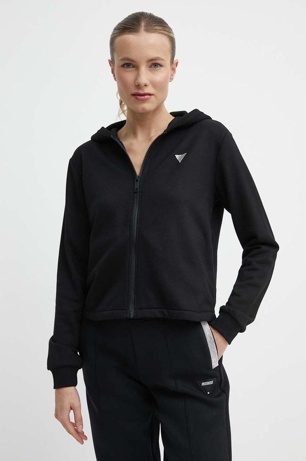 Guess Dukserica Guess SKYLAR za žene, boja: crna, s kapuljačom, bez uzorka, V4GQ09 K8802