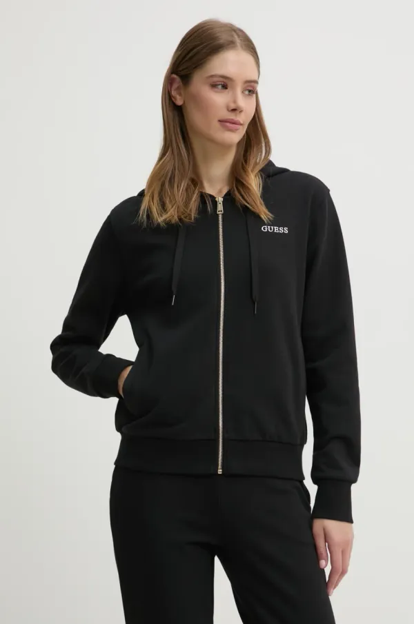 Guess Dukserica Guess SOFIA za žene, boja: crna, s kapuljačom, bez uzorka, O5RQ01 KCO31