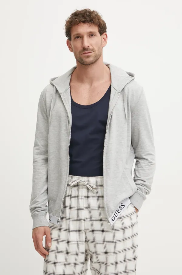 Guess Dukserica Guess za muškarce, boja: siva, s kapuljačom, bez uzorka