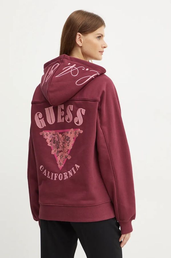 Guess Dukserica Guess za žene, boja: bordo, s kapuljačom, s aplikacijom, W4BQ05 KBY51