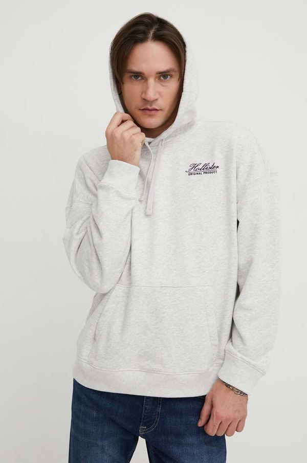 Hollister Co. Dukserica Hollister Co. za muškarce, boja: siva, s kapuljačom, s tiskom