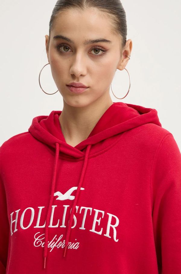 Hollister Co. Dukserica Hollister Co. za žene, boja: crvena, s kapuljačom, s aplikacijom, KI352-4208