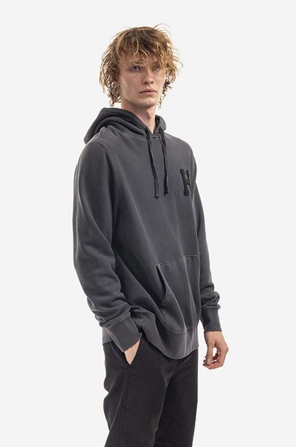 Huf Dukserica HUF Monotone P/O Fleece za muškarce, boja: siva, s kapuljačom, s aplikacijom