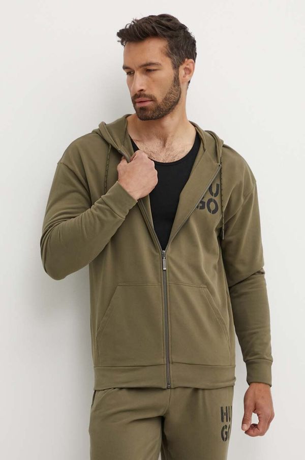 HUGO Dukserica HUGO za muškarce, boja: zelena, s kapuljačom, s tiskom, 50520457