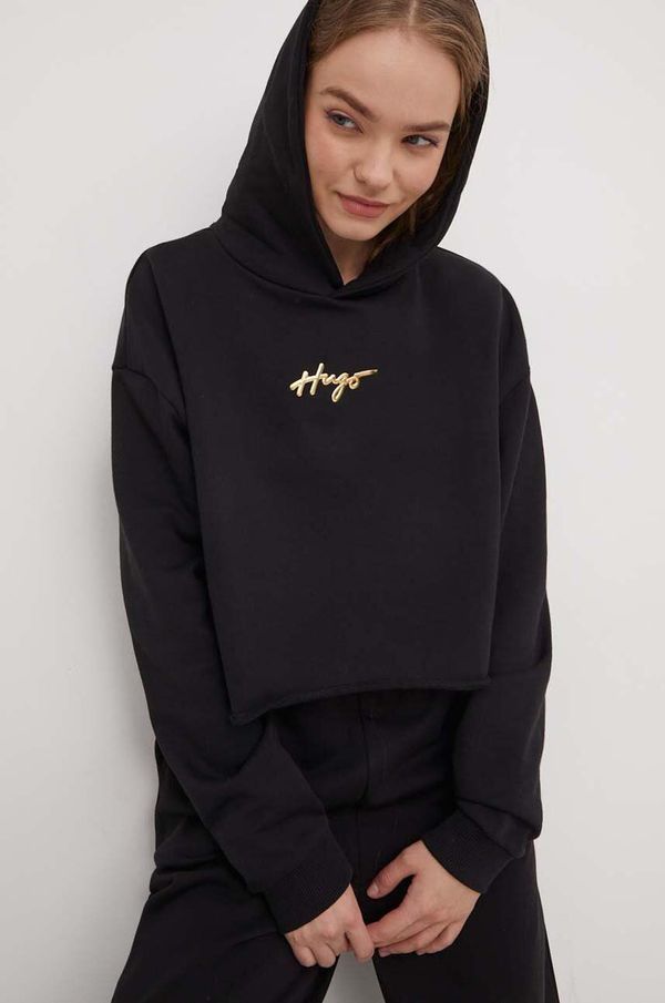 Hugo Dukserica HUGO za žene, boja: crna, s kapuljačom, s aplikacijom