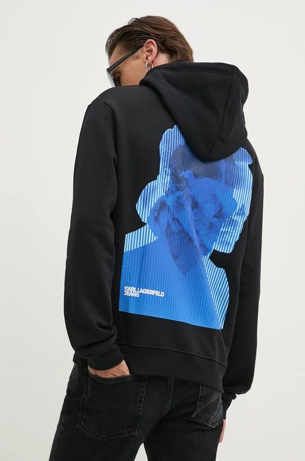 Karl Lagerfeld Jeans Dukserica Karl Lagerfeld Jeans za muškarce, boja: crna, s kapuljačom, s tiskom, 246D1805