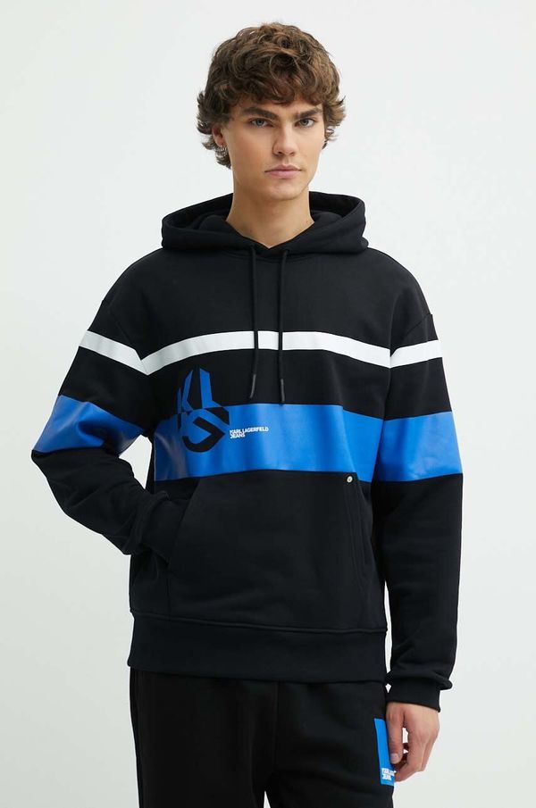 Karl Lagerfeld Jeans Dukserica Karl Lagerfeld Jeans za muškarce, boja: crna, s kapuljačom, s uzorkom, 245D1801