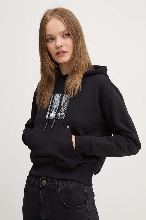 Karl Lagerfeld Jeans Dukserica Karl Lagerfeld Jeans za žene, boja: crna, s kapuljačom, s tiskom, 246J1808