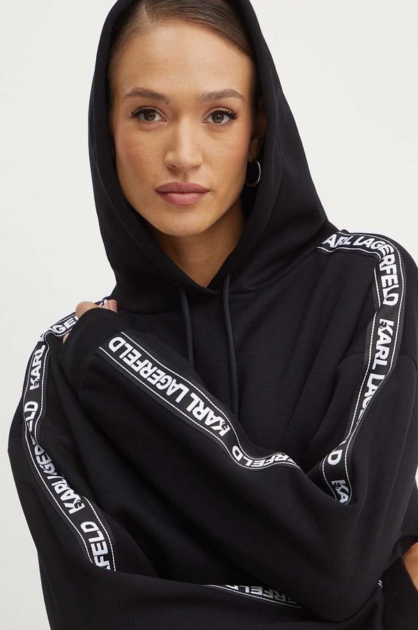 Karl Lagerfeld Dukserica Karl Lagerfeld za žene, boja: crna, s kapuljačom, s aplikacijom, 245W1801