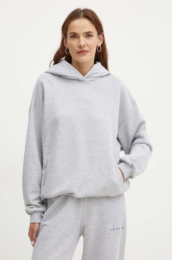 La Mania Dukserica La Mania PL za žene, boja: siva, s kapuljačom, s tiskom, CLEAN