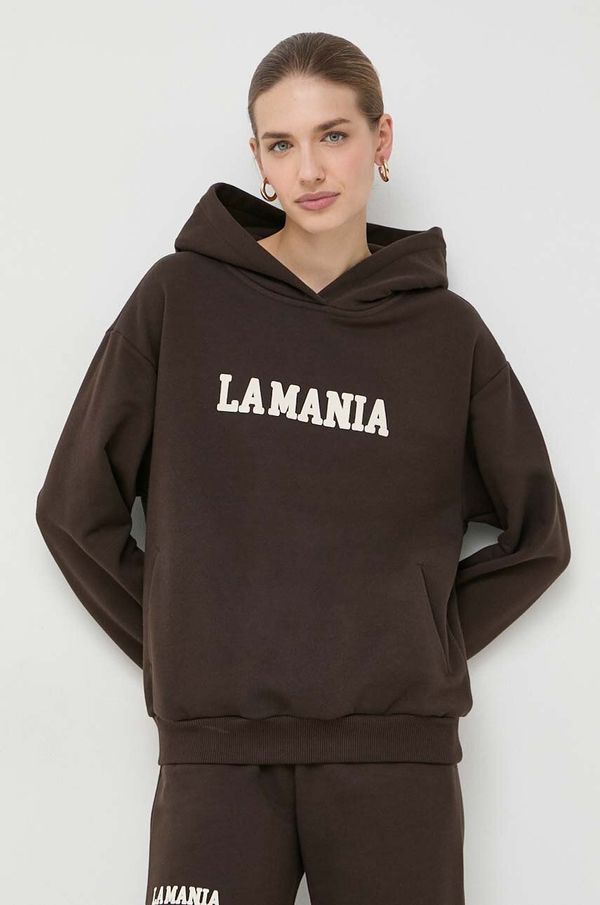 La Mania Dukserica La Mania za žene, boja: smeđa, s kapuljačom, s tiskom