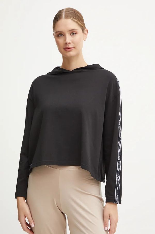 Lacoste Dukserica Lacoste za žene, boja: crna, s kapuljačom, s tiskom, SF1473