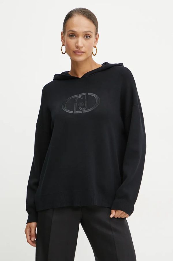 Liu Jo Dukserica Liu Jo za žene, boja: crna, s kapuljačom, s aplikacijom, WF4175 MS49I