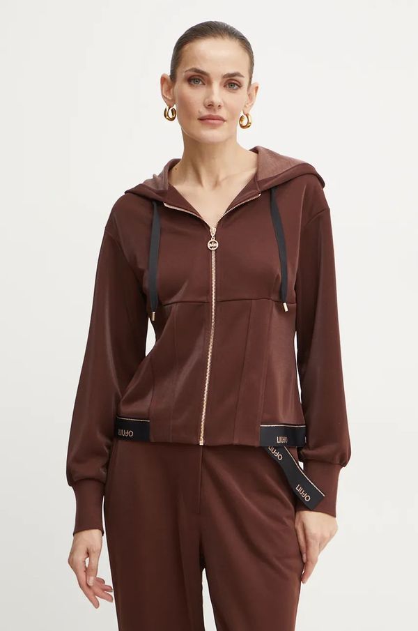 Liu Jo Dukserica Liu Jo za žene, boja: smeđa, s kapuljačom, bez uzorka, TF4256 J4751