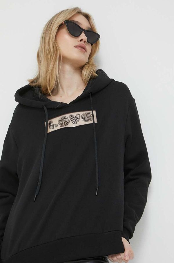 Love Moschino Dukserica Love Moschino za žene, boja: crna, s kapuljačom, s aplikacijom