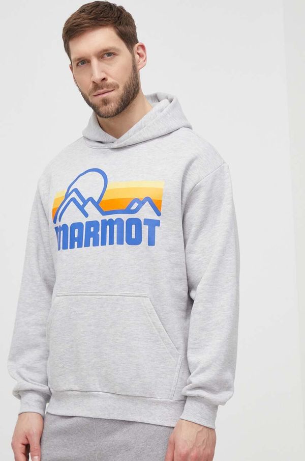 Marmot Dukserica Marmot za muškarce, boja: siva, s kapuljačom, s tiskom