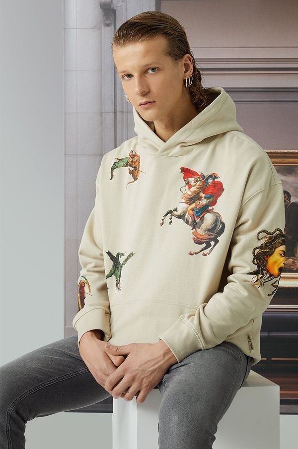 Medicine Dukserica Medicine za muškarce, boja: bež, s kapuljačom, s tiskom