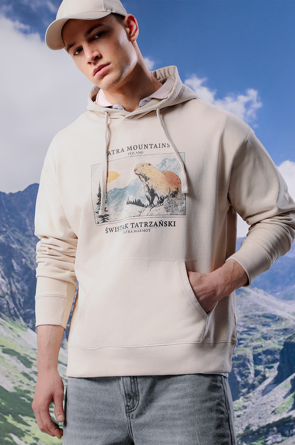 Medicine Dukserica Medicine za muškarce, boja: bež, s kapuljačom, s tiskom