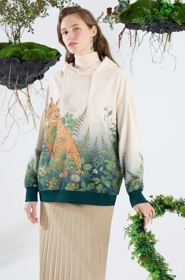 Medicine Dukserica Medicine za žene, boja: bež, s kapuljačom, s tiskom