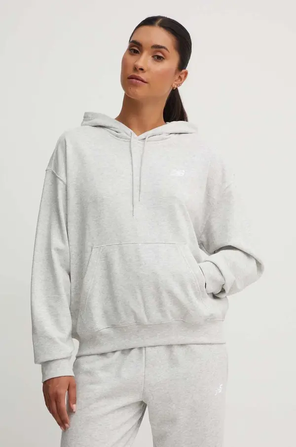 New Balance Dukserica New Balance French Terry Small Logo Hoodie za žene, boja: siva, s kapuljačom, melanž, WT41507AHH