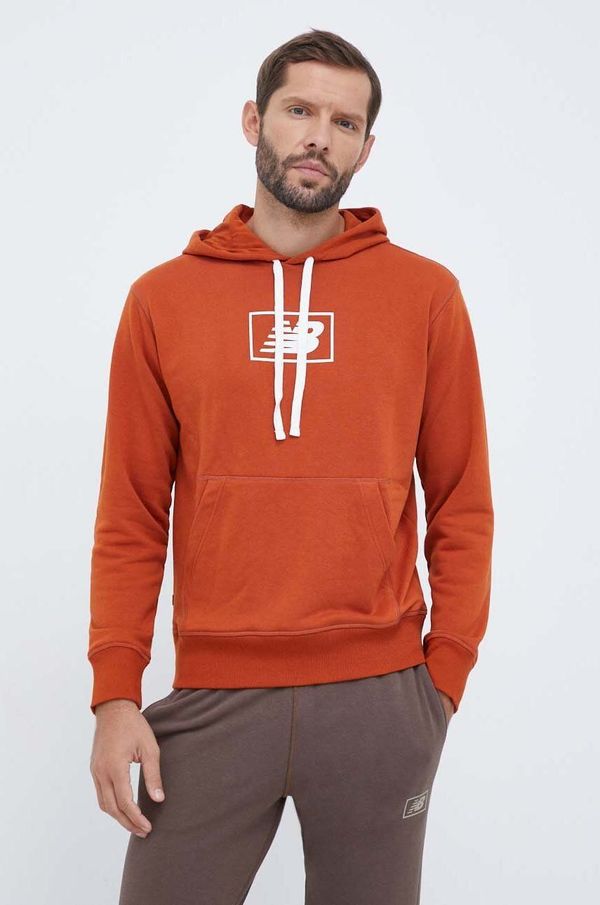 New Balance Dukserica New Balance za muškarce, boja: smeđa, s kapuljačom, s tiskom