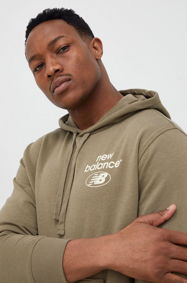 New Balance Dukserica New Balance za muškarce, boja: zelena, s kapuljačom, s tiskom