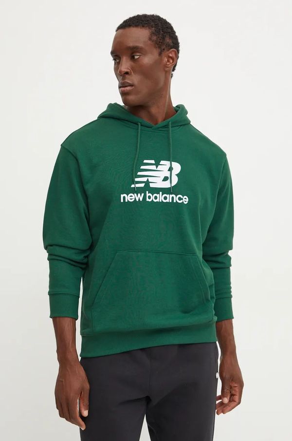 New Balance Dukserica New Balance za muškarce, boja: zelena, s kapuljačom, s tiskom, MT41501NWG