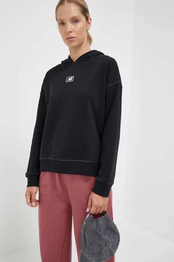 New Balance Dukserica New Balance za žene, boja: crna, s kapuljačom, s tiskom