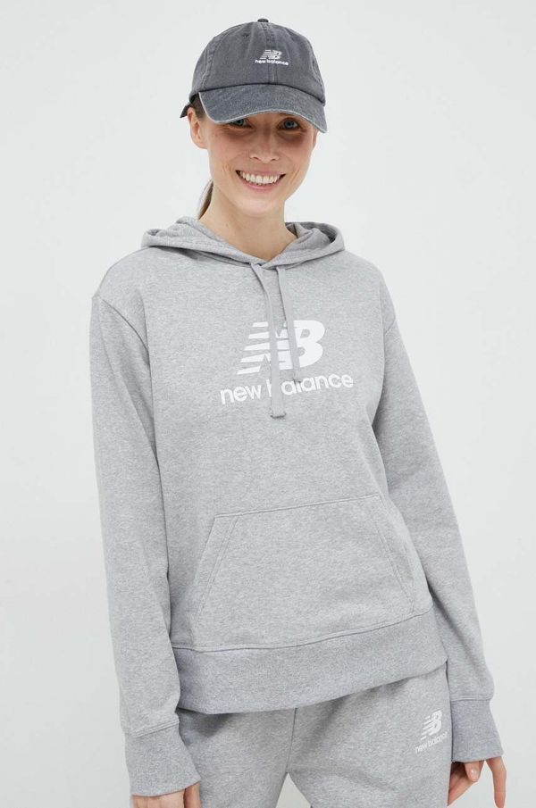 New Balance Dukserica New Balance za žene, boja: siva, s kapuljačom, s tiskom