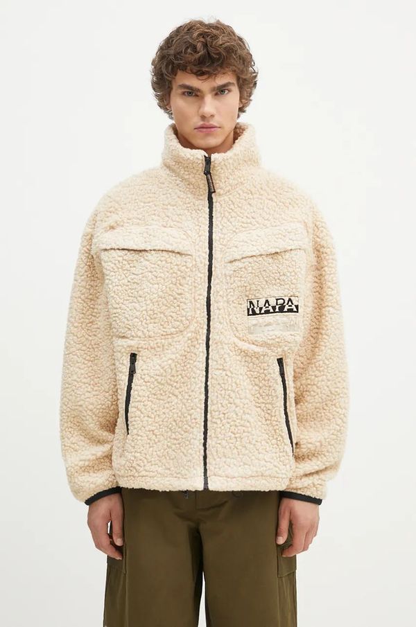 Napapijri Dukserica od flisa Napapijri T-Jaman Fz boja: bež, s aplikacijom, NP0A4HZNN1J1