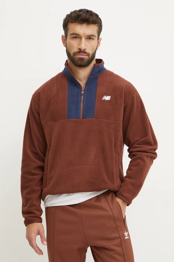 New Balance Dukserica od flisa New Balance boja: smeđa, s aplikacijom, MT43518ROK