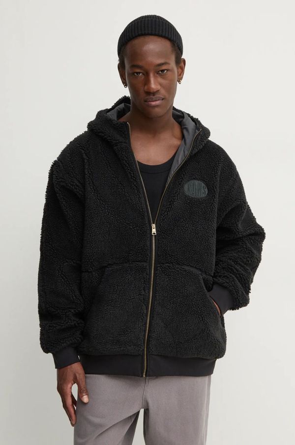 Vans Dukserica od flisa Vans boja: crna, s kapuljačom, s aplikacijom, VN000JVTBLK1