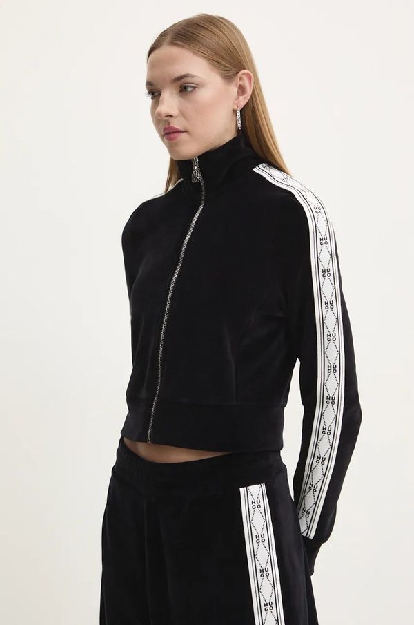 Hugo Dukserica od velura HUGO boja: crna, s aplikacijom, 50522805